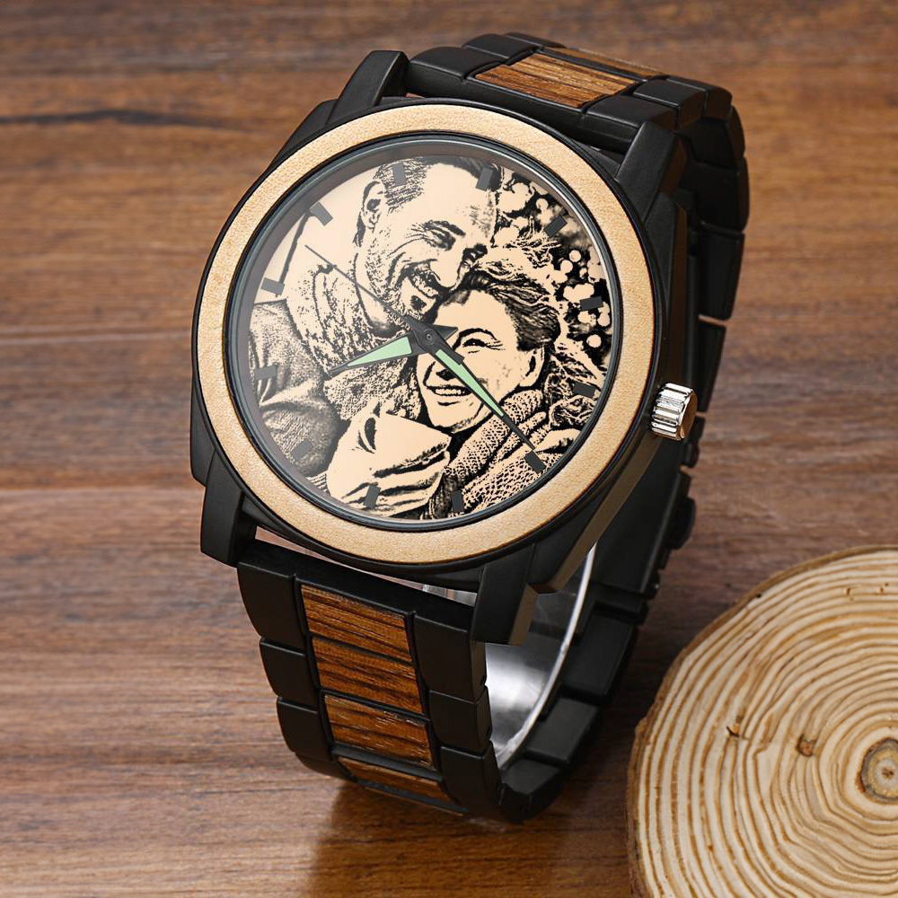 Personalized Engraved Watch, Photo Watch with Red Alloy Strap