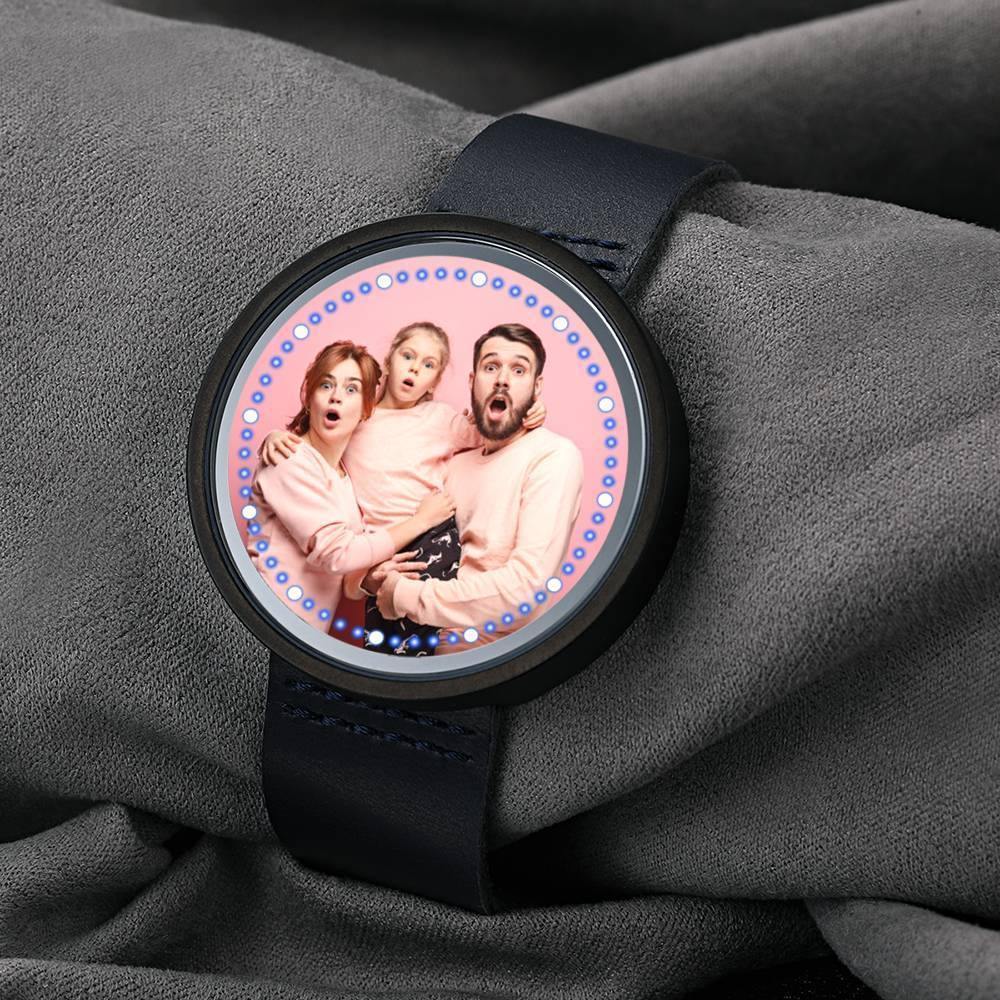 Personalized Photo Watch, Touch Illuminated Watch LED Blue Leather Strap - soufeelus