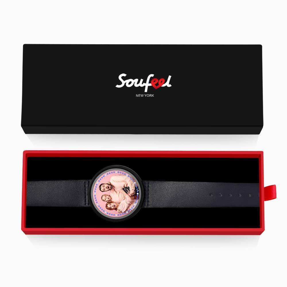 Personalized Photo Watch, Touch Illuminated Watch LED Blue Leather Strap - soufeelus