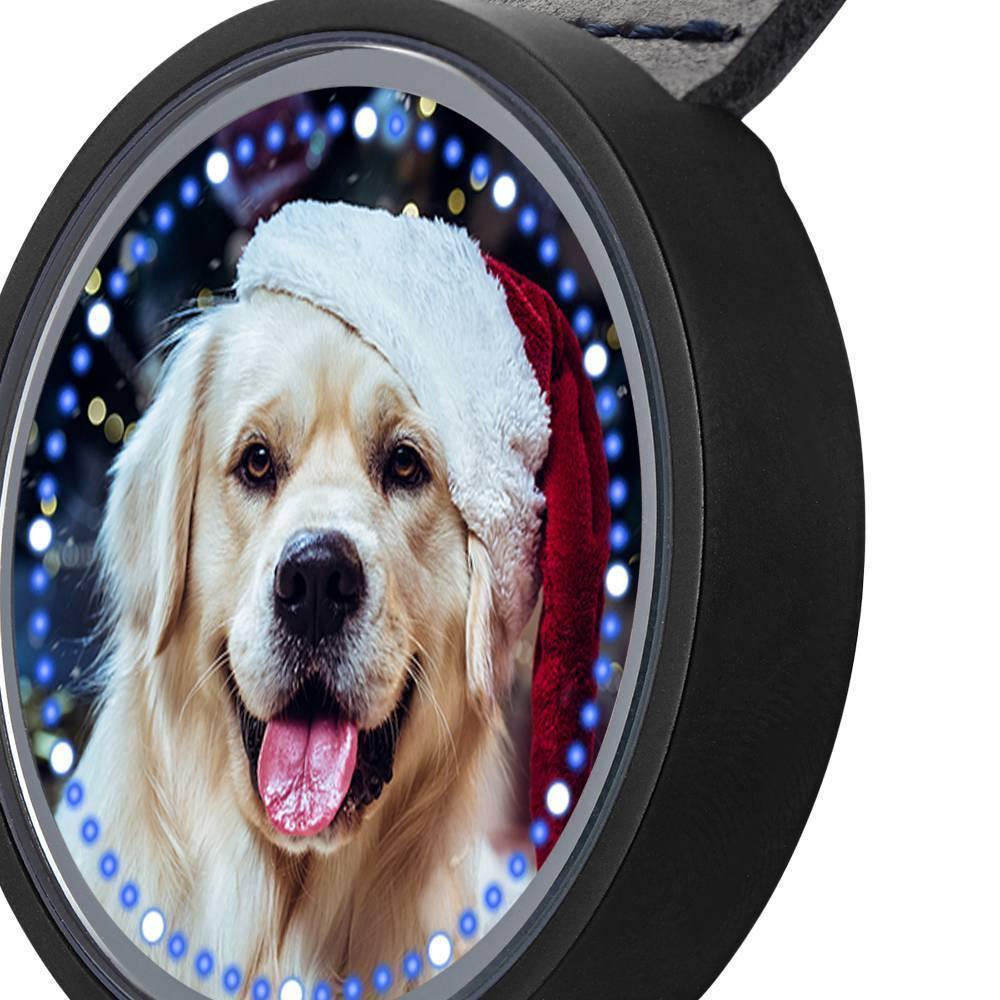 Personalized Photo Watch, Touch Illuminated Watch Blue Leather Strap Cute Pet - soufeelus