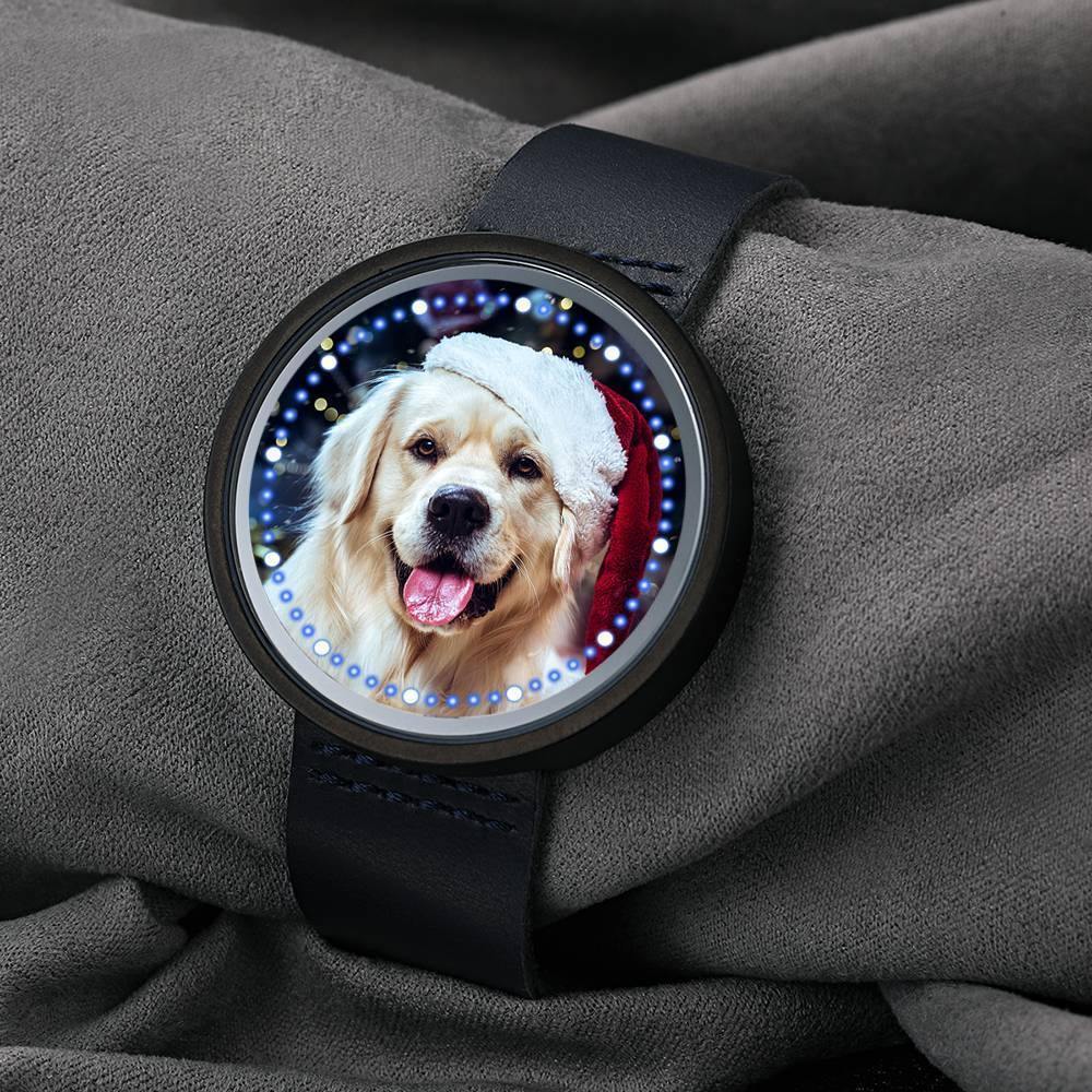 Personalized Photo Watch, Touch Illuminated Watch Blue Leather Strap Cute Pet - soufeelus