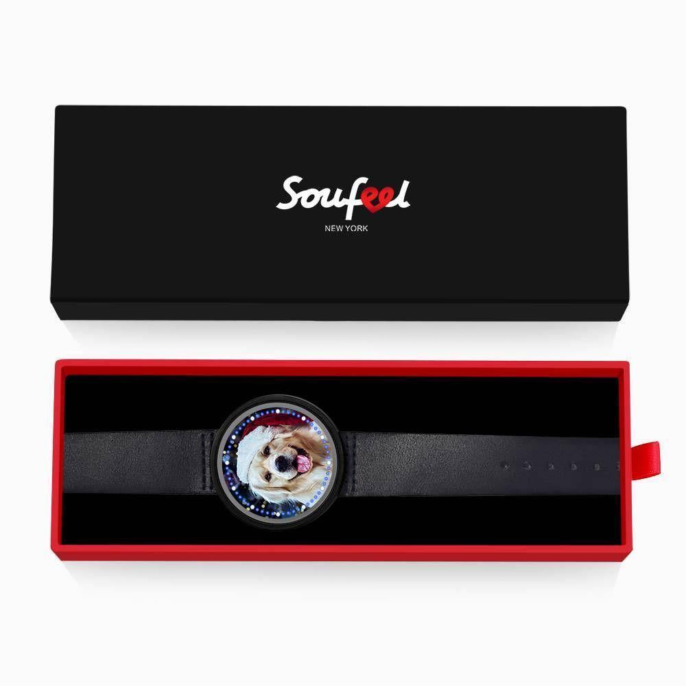 Personalized Photo Watch, Touch Illuminated Watch Blue Leather Strap Cute Pet - soufeelus