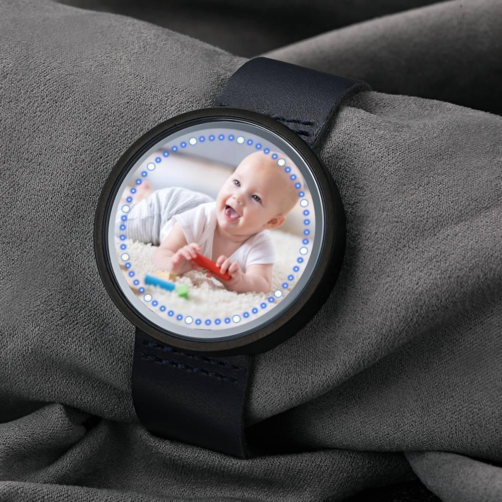 Personalized Photo Watch, Touch Illuminated Watch Blue Leather Strap Cute Children - soufeelus