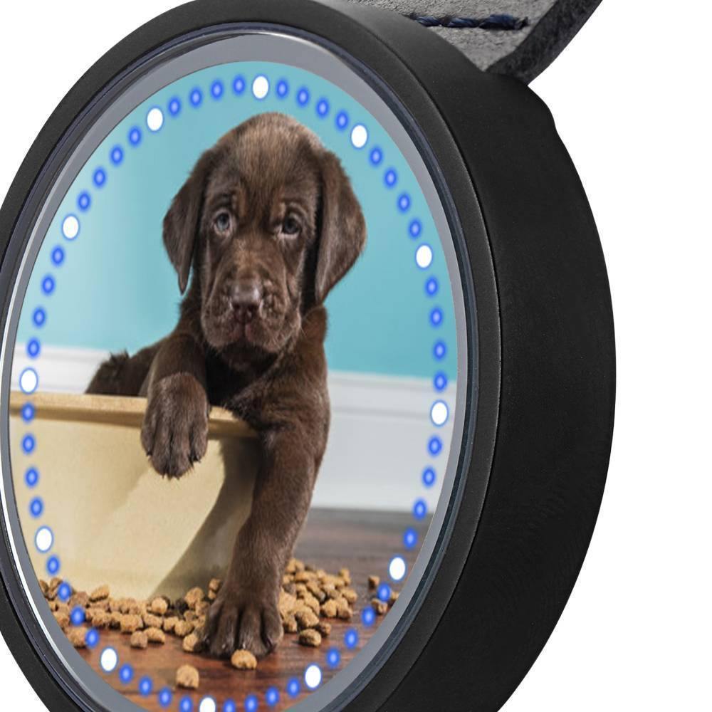 Personalized Photo Watch, Touch Illuminated Watch Blue Leather Strap - soufeelus