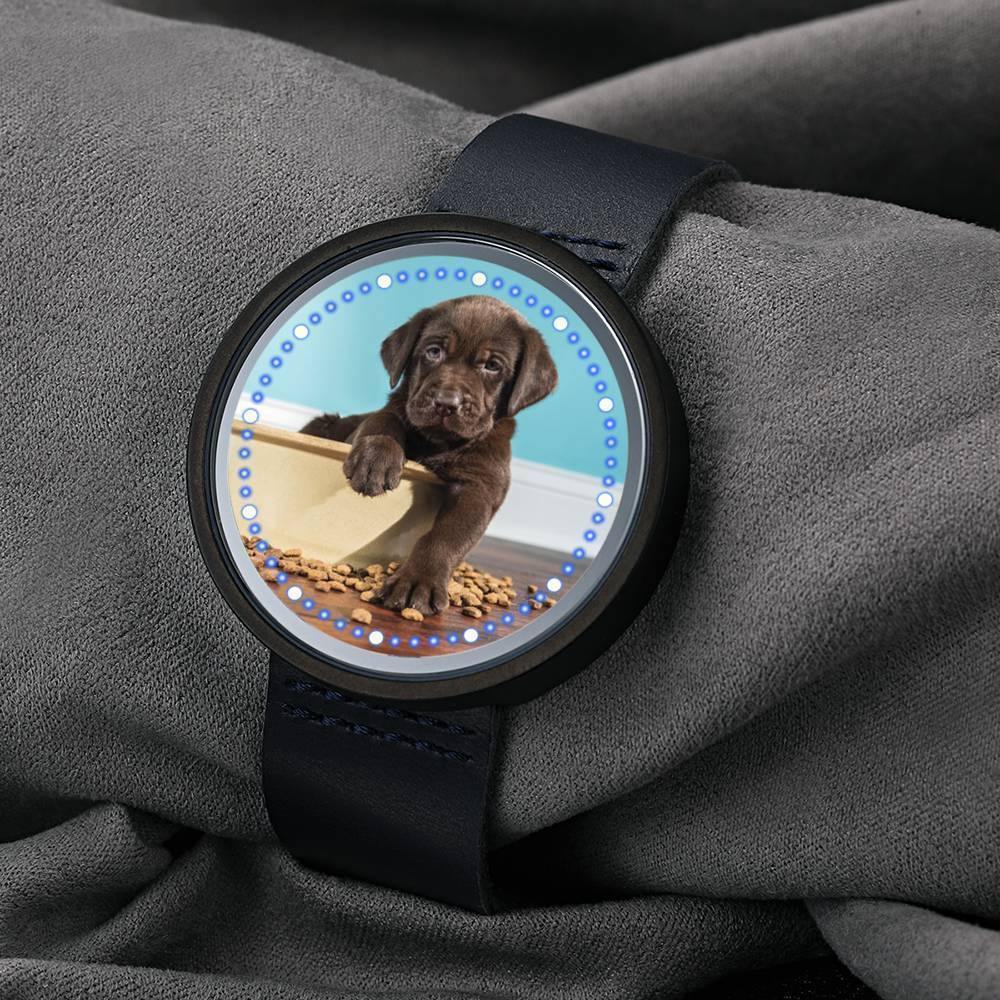 Personalized Photo Watch, Touch Illuminated Watch Blue Leather Strap - soufeelus