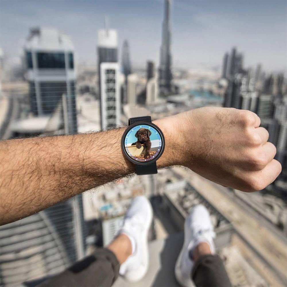 Personalized Photo Watch, Touch Illuminated Watch Blue Leather Strap - soufeelus