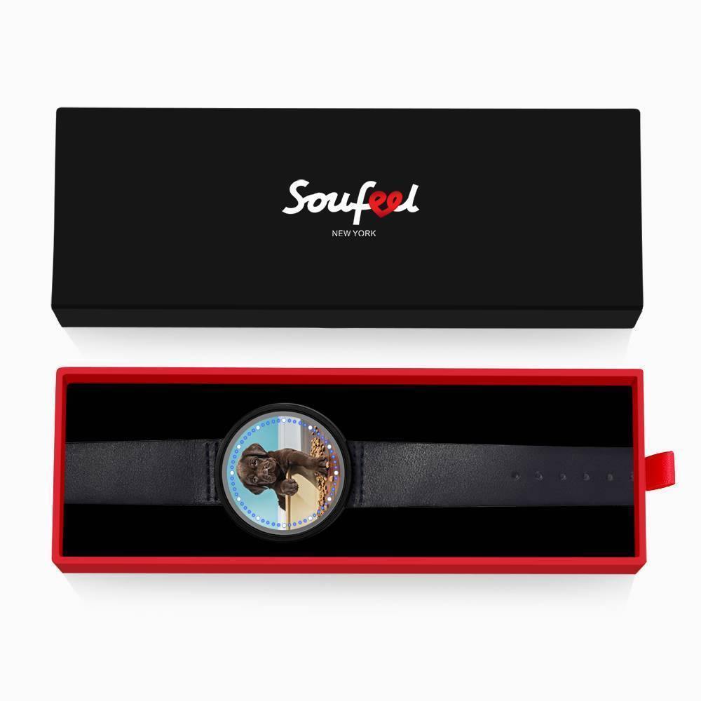 Personalized Photo Watch, Touch Illuminated Watch Blue Leather Strap - soufeelus