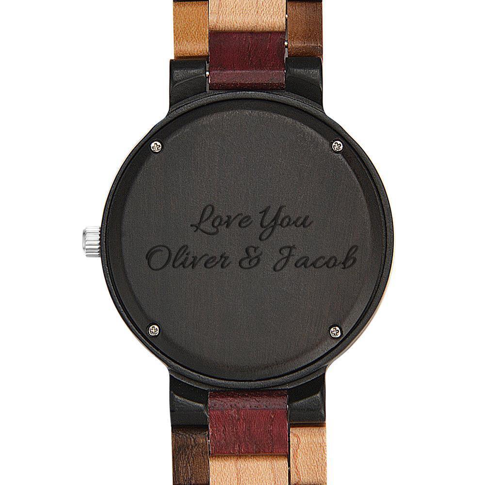 Photo Engraved Wooden, Photo Watch Wooden Strap 45mm Sketch Effect Colorful Wood for Men's - soufeelus