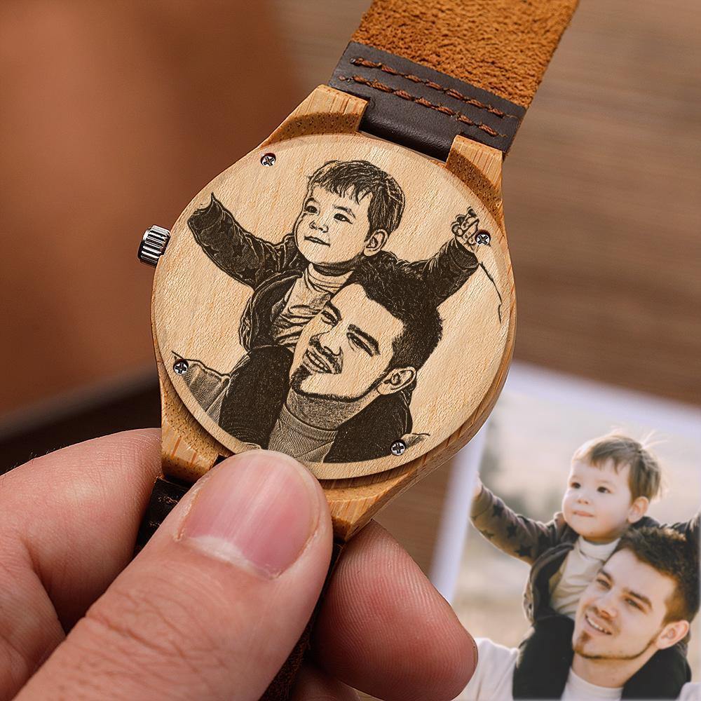 Personalized Photo Watch Wooden Watch Leather Strap - soufeelus