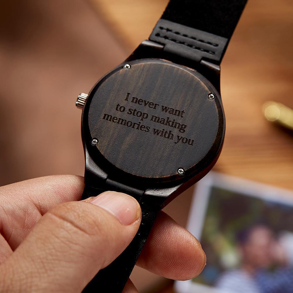 Custom Engraved Watch Wooden Watch Leather Strap for Boyfriend - soufeelus