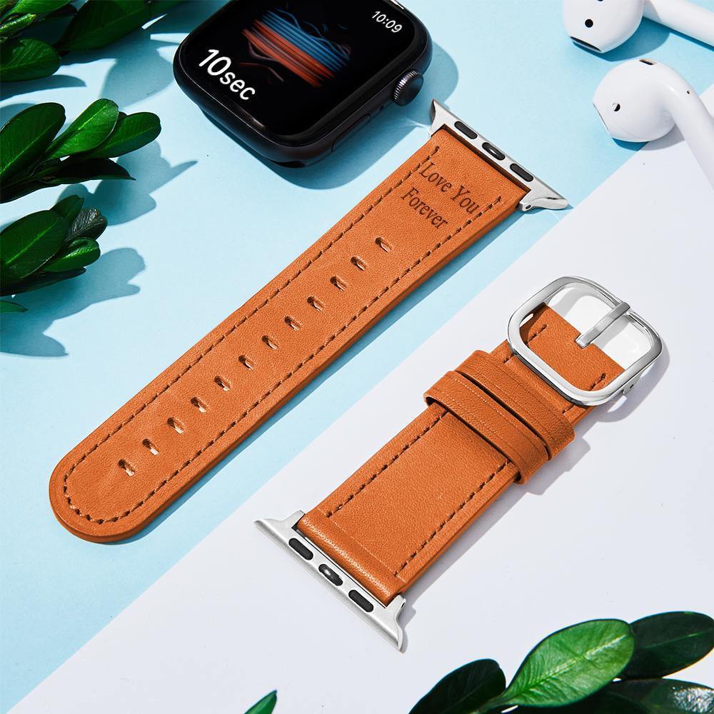 Custom Engraved Real Leather Apple Watch Band Multiple Colour-Brown - soufeelus