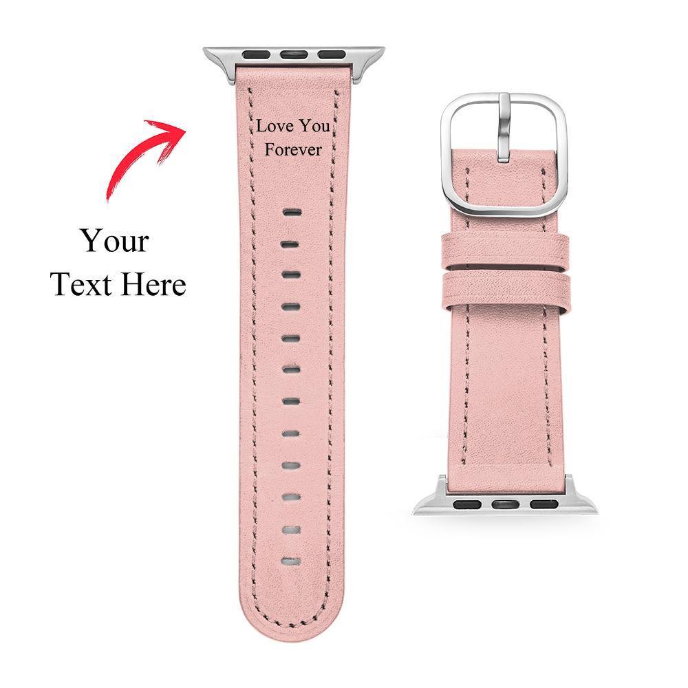 Custom Engraved Real Leather Apple Watch Band Multiple Colour Pink - soufeelus