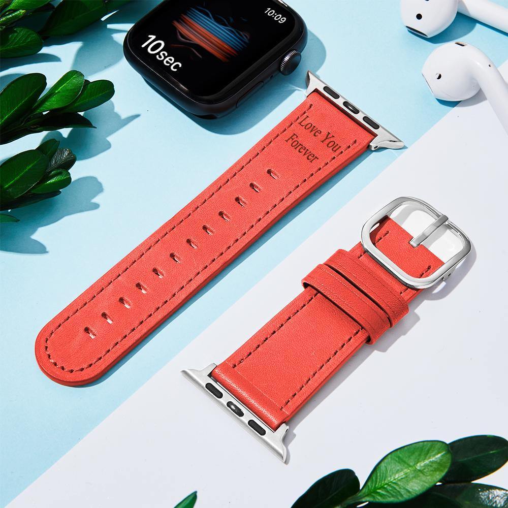 Custom Engraved Real Leather Apple Watch Band Multiple Colour Red - soufeelus