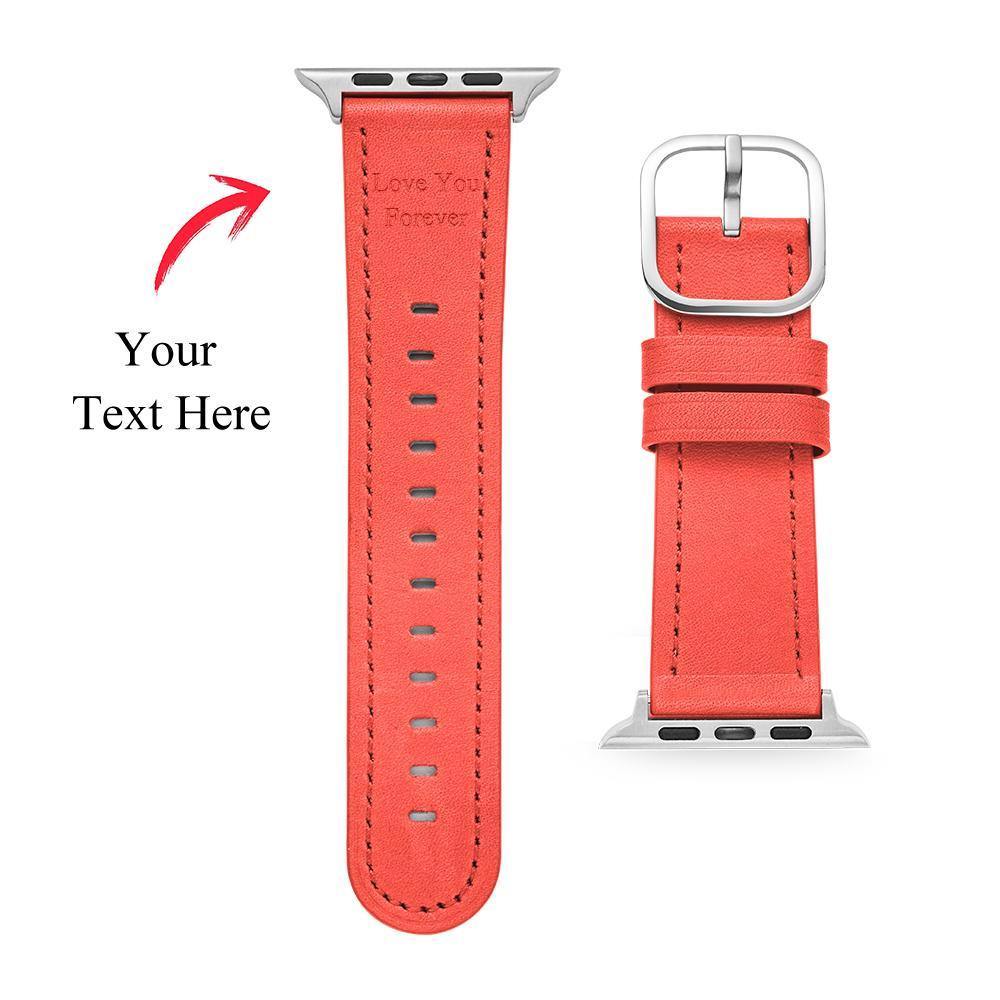 Custom Engraved Real Leather Apple Watch Band Multiple Colour Pink - soufeelus