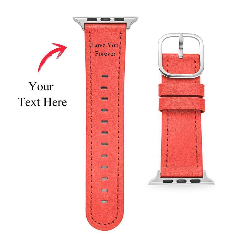 Custom Engraved Real Leather Apple Watch Band Multiple Colour Red - soufeelus
