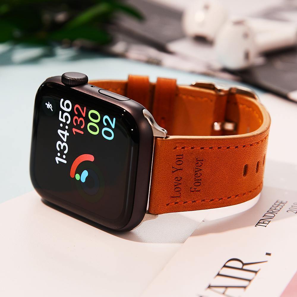 Custom Engraved Real Leather Apple Watch Band Multiple Colour Black - soufeelus