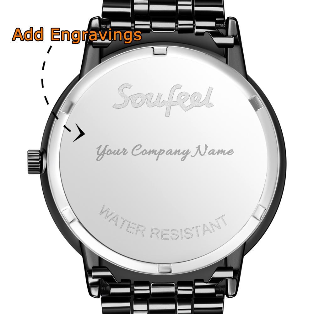 Engraved Men's Black Alloy Bracelet Photo Watch 38mm Business Gift For Him