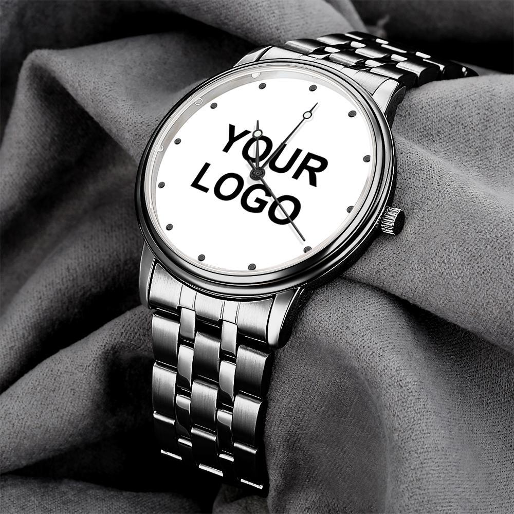 Engraved Men's Black Alloy Bracelet Photo Watch 38mm Business Gift For Him