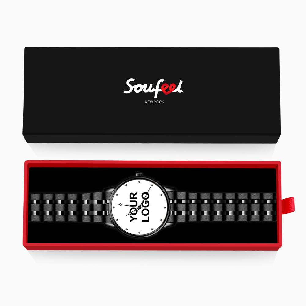 Engraved Men's Black Alloy Bracelet Photo Watch 38mm Business Gift For Him