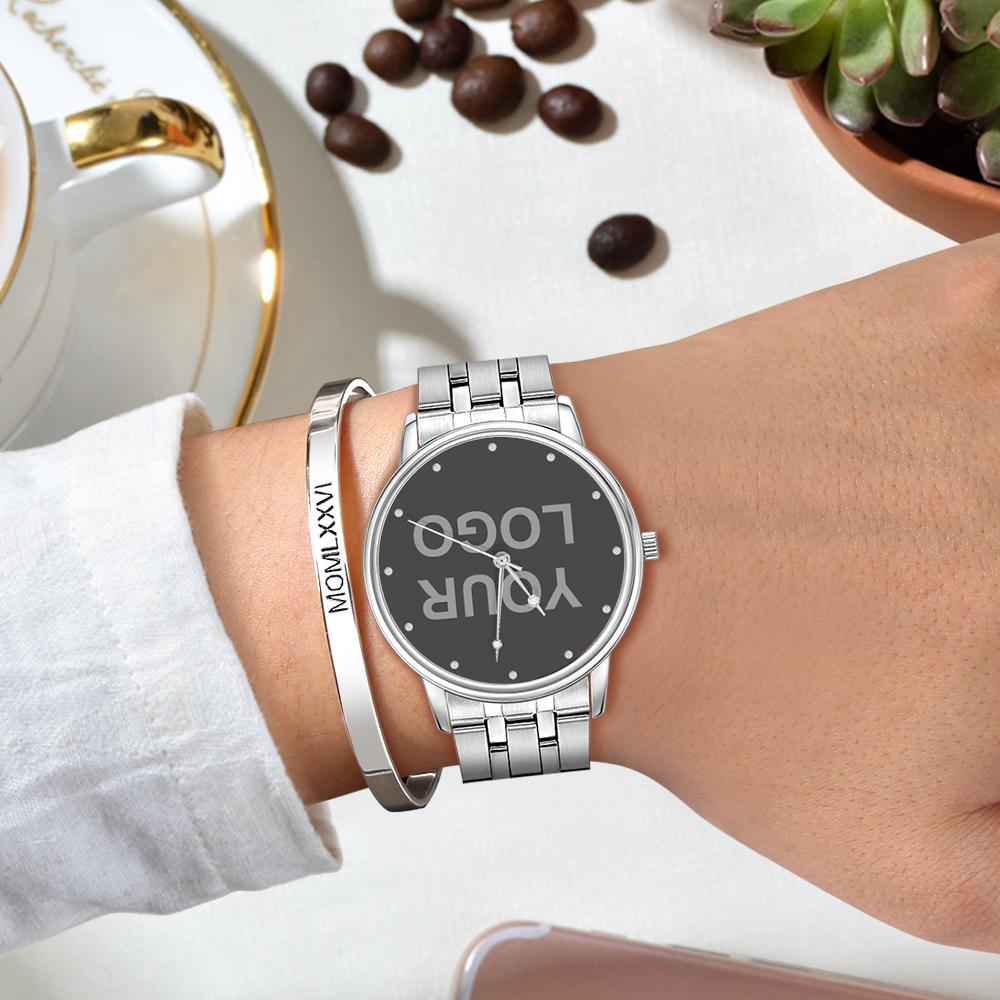 Business Gift - Unisex Engraved Alloy Bracelet Photo Watch 40mm