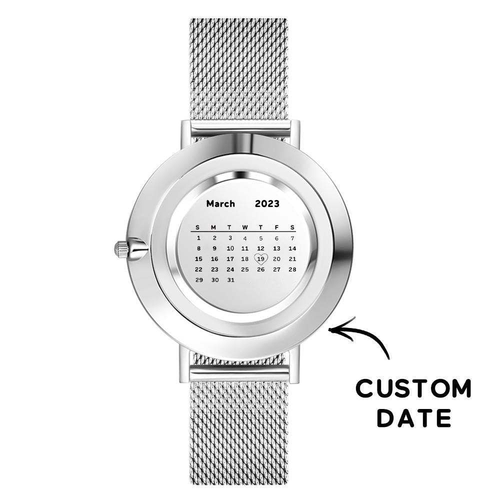 Women's Engraved Calendar Alloy Bracelet Photo Watch 36mm for Mom - soufeelus