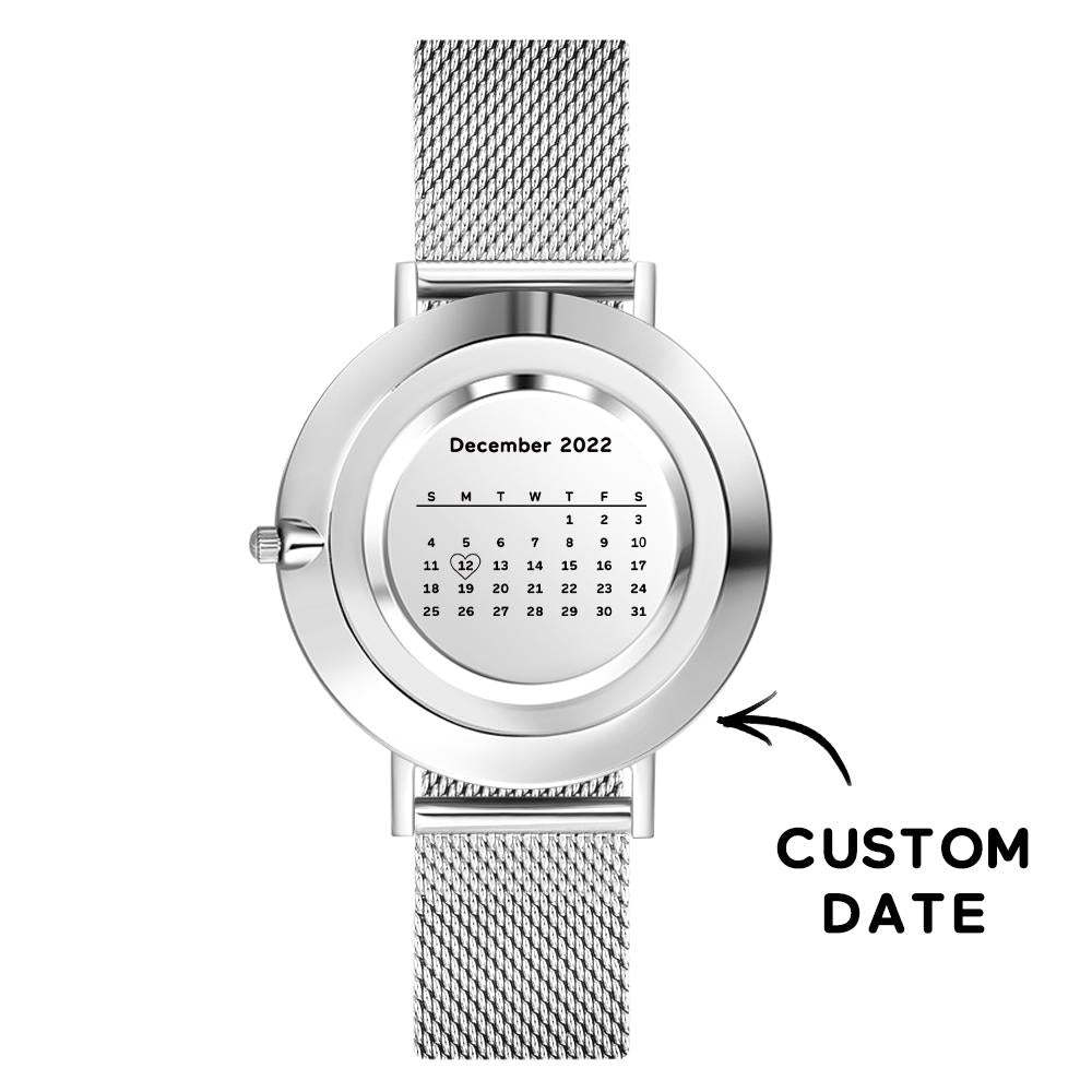 Women's Engraved Calendar Alloy Bracelet Photo Watch 36mm - soufeelus