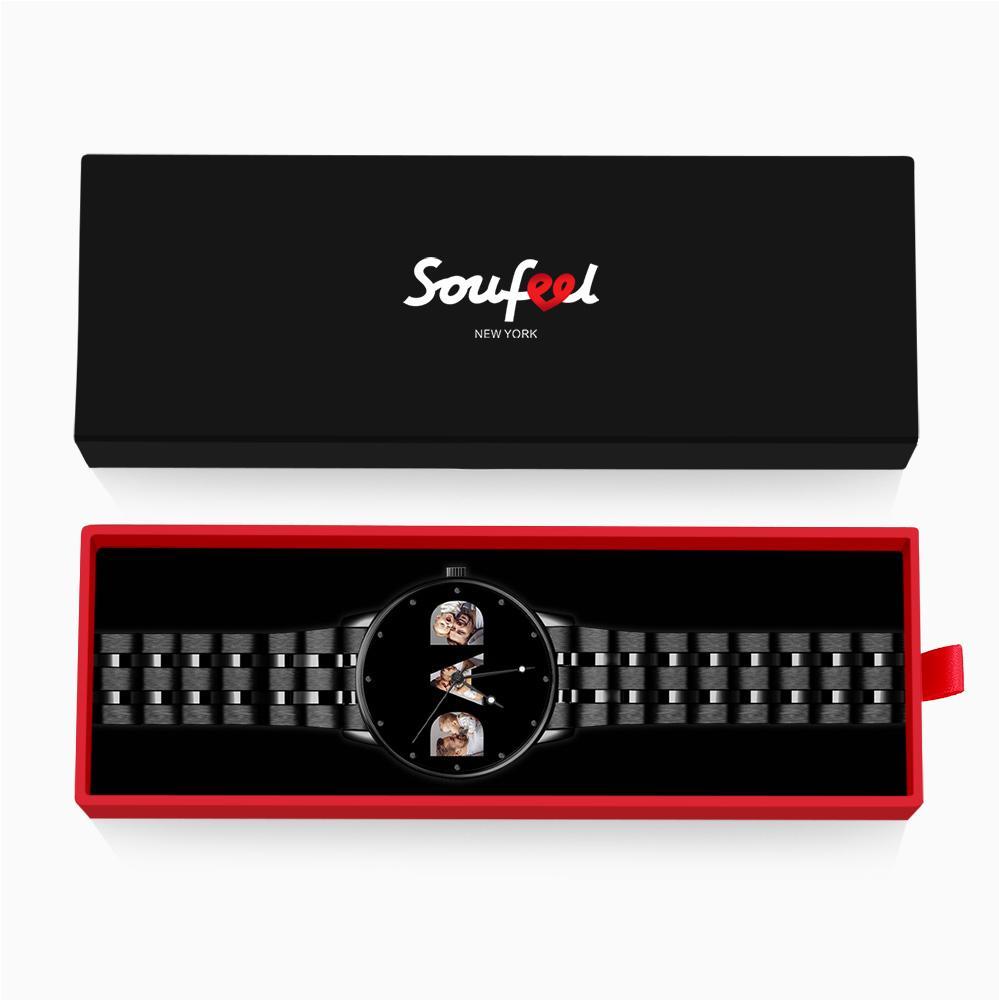 Custom Photo Watch Men's Black Alloy Watch Bracelet for Dad - soufeelus