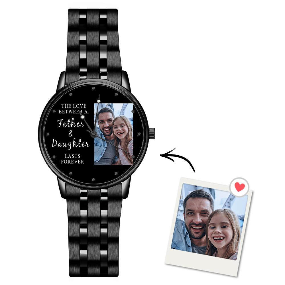 Engraved Men's Black Alloy Bracelet Photo Watch 38mm To My Dad I Love You Gifts for Dad - soufeelus