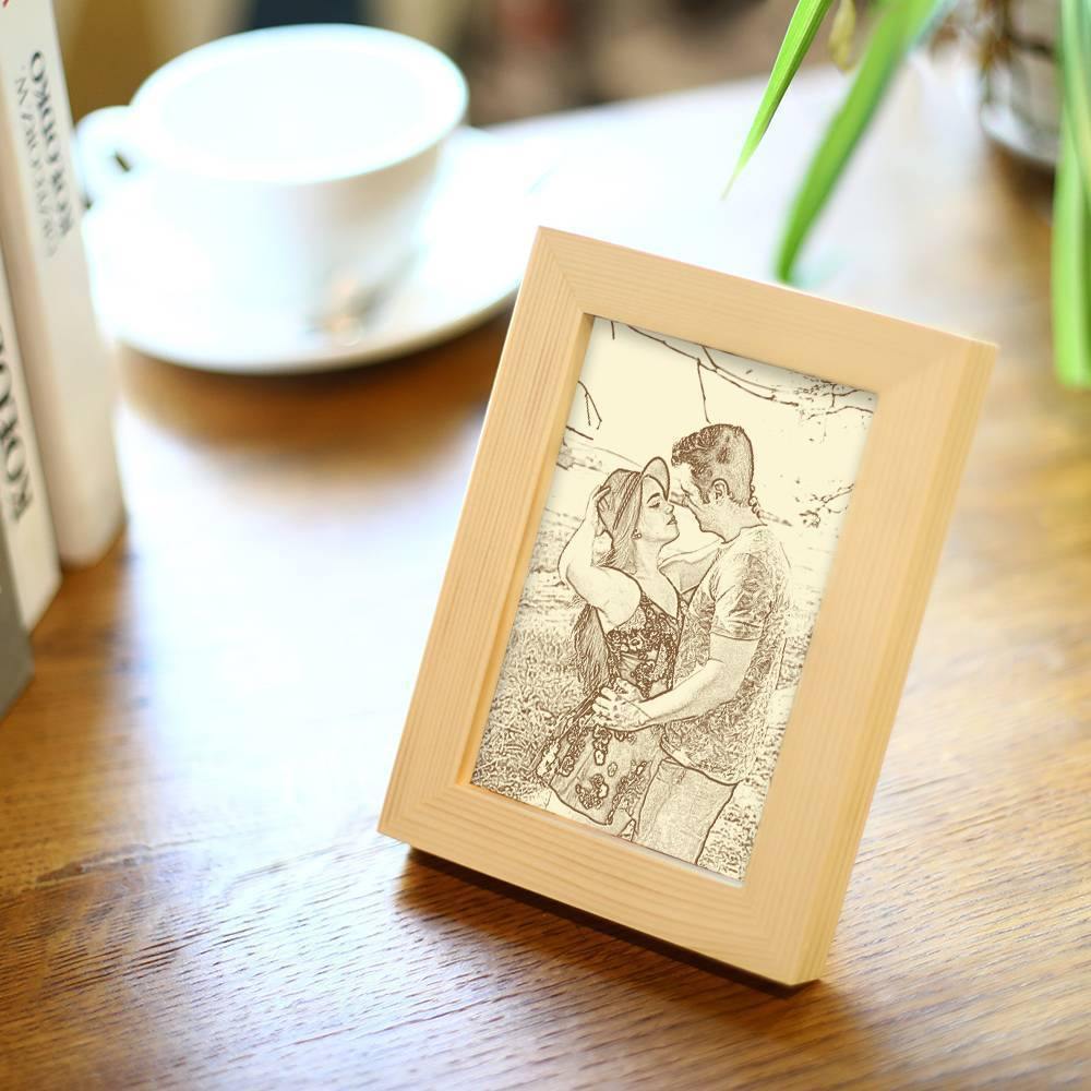 Wooden Custom Photo Frame Sketch Effect 5 Inches - soufeelus