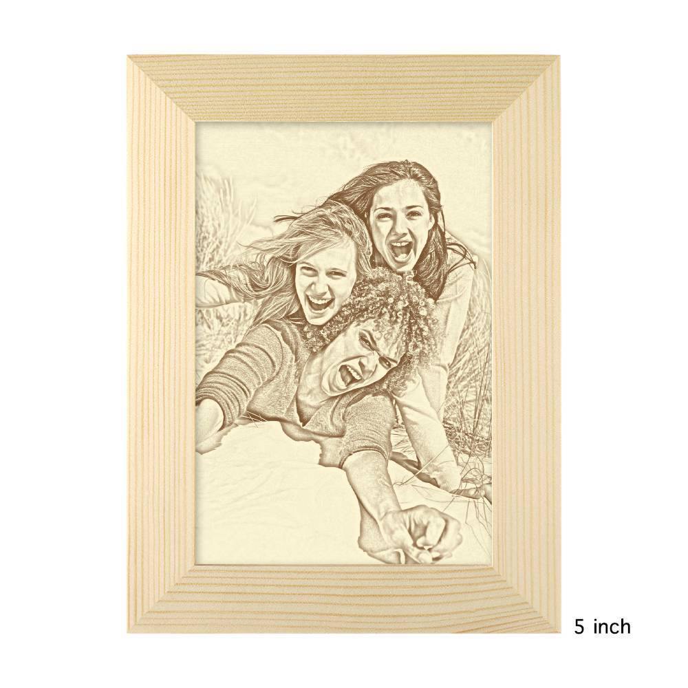 Wooden Custom Photo Frame Sketch Effect 5 Inches Best Friends - soufeelus