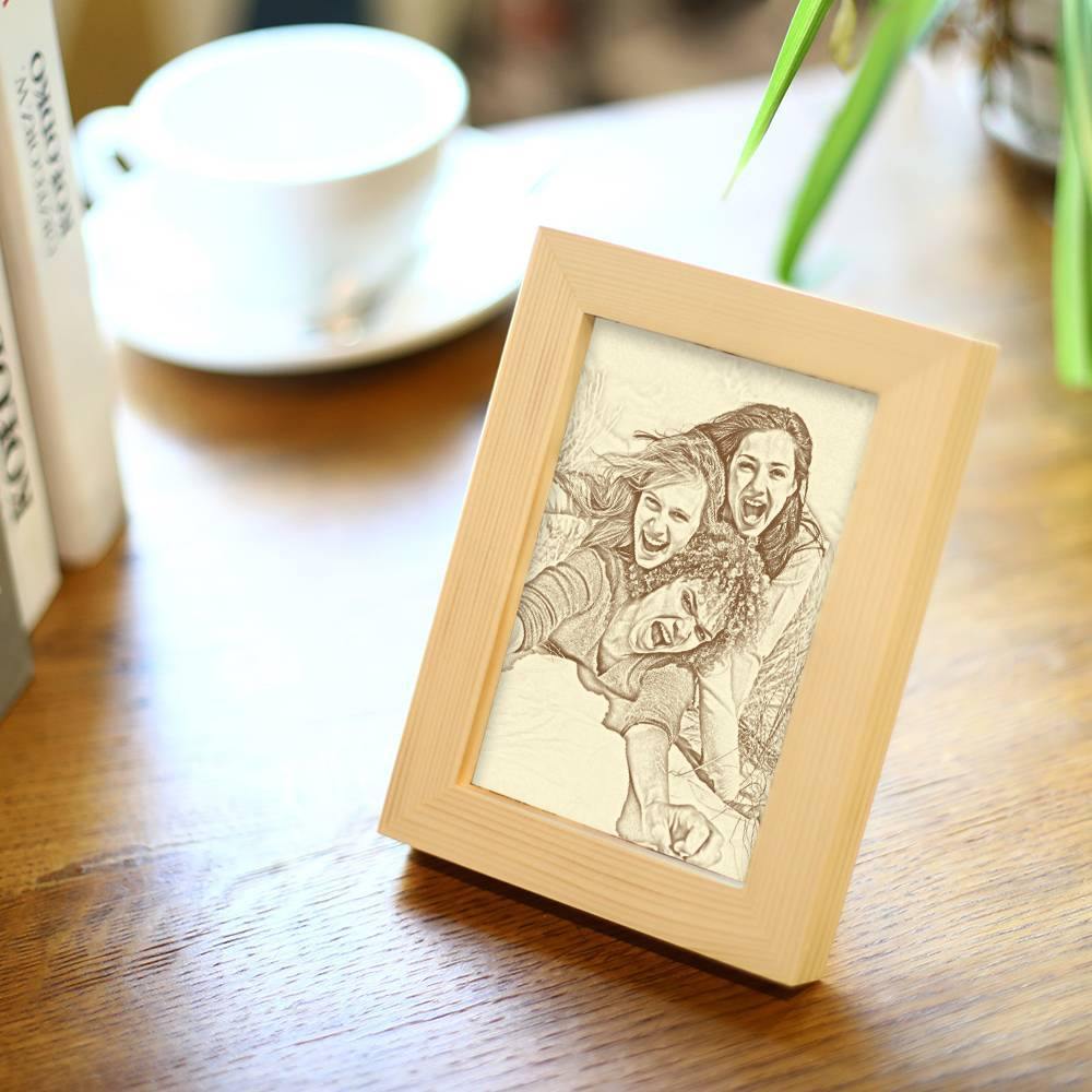 Wooden Custom Photo Frame Sketch Effect 5 Inches Best Friends - soufeelus