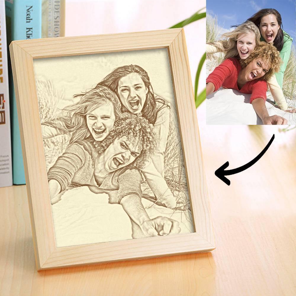Wooden Custom Photo Frame Sketch Effect 5 Inches Best Friends - soufeelus