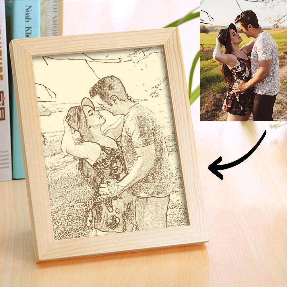 Wooden Custom Photo Frame Sketch Effect 5 Inches - soufeelus