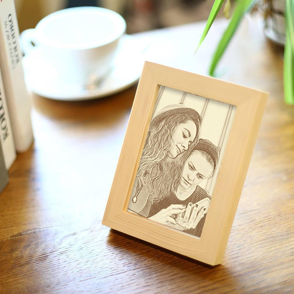 Custom Photo Frame Wooden Sketch Effect 8 Inches - Best Friends - soufeelus