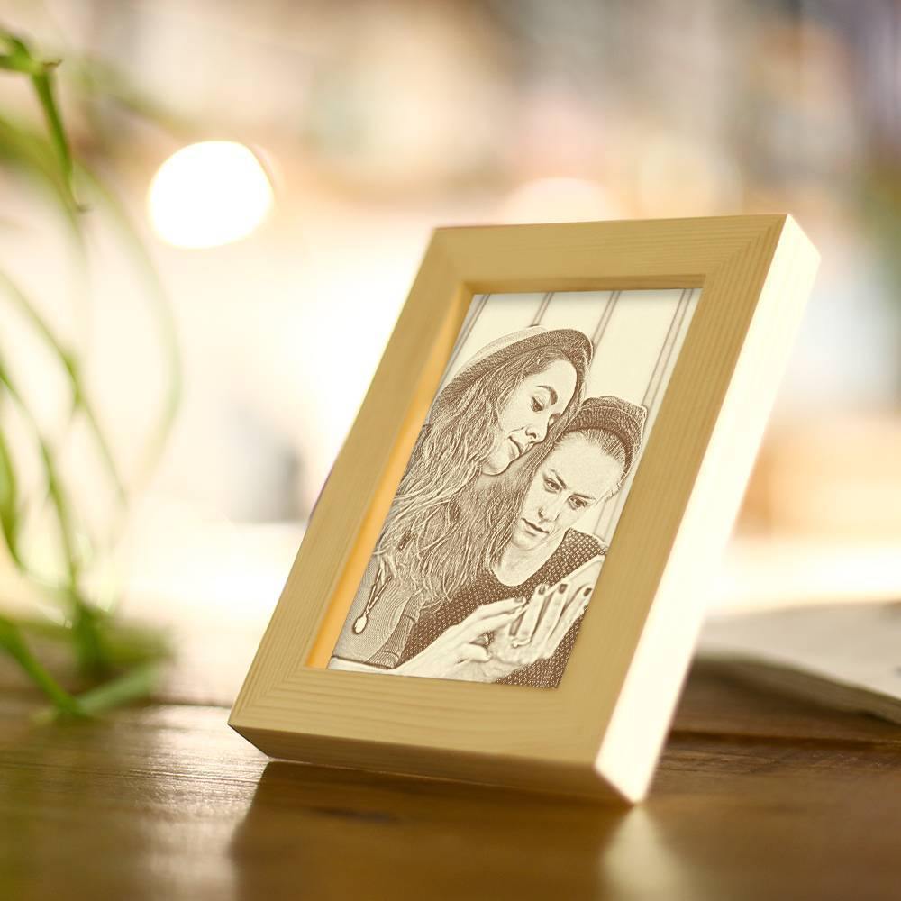 Custom Photo Frame Wooden Sketch Effect 8 Inches - Best Friends - soufeelus