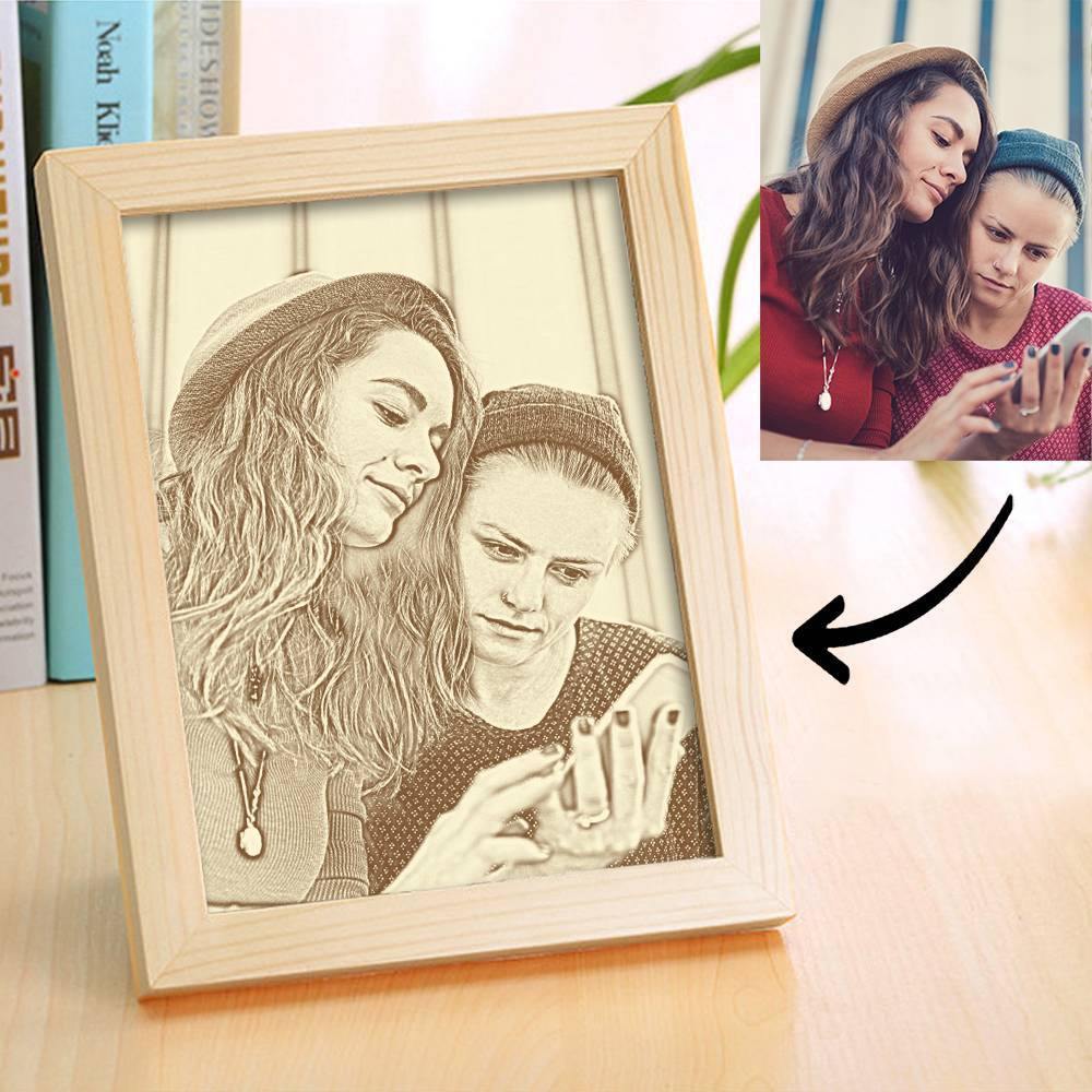 Custom Photo Frame Wooden Sketch Effect 8 Inches - Best Friends - soufeelus