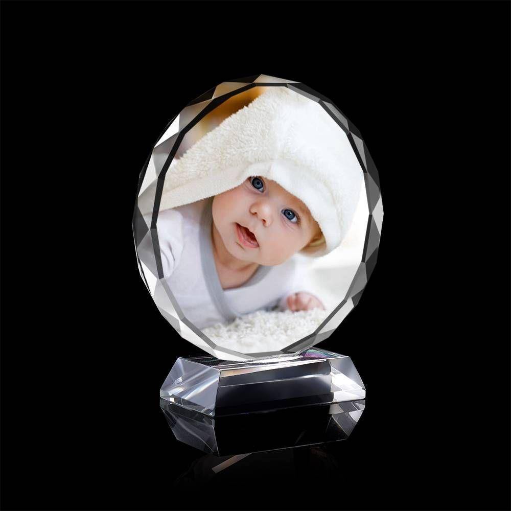 Custom Crystal Photo Frame Round Memorial Gift 100mm - soufeelus