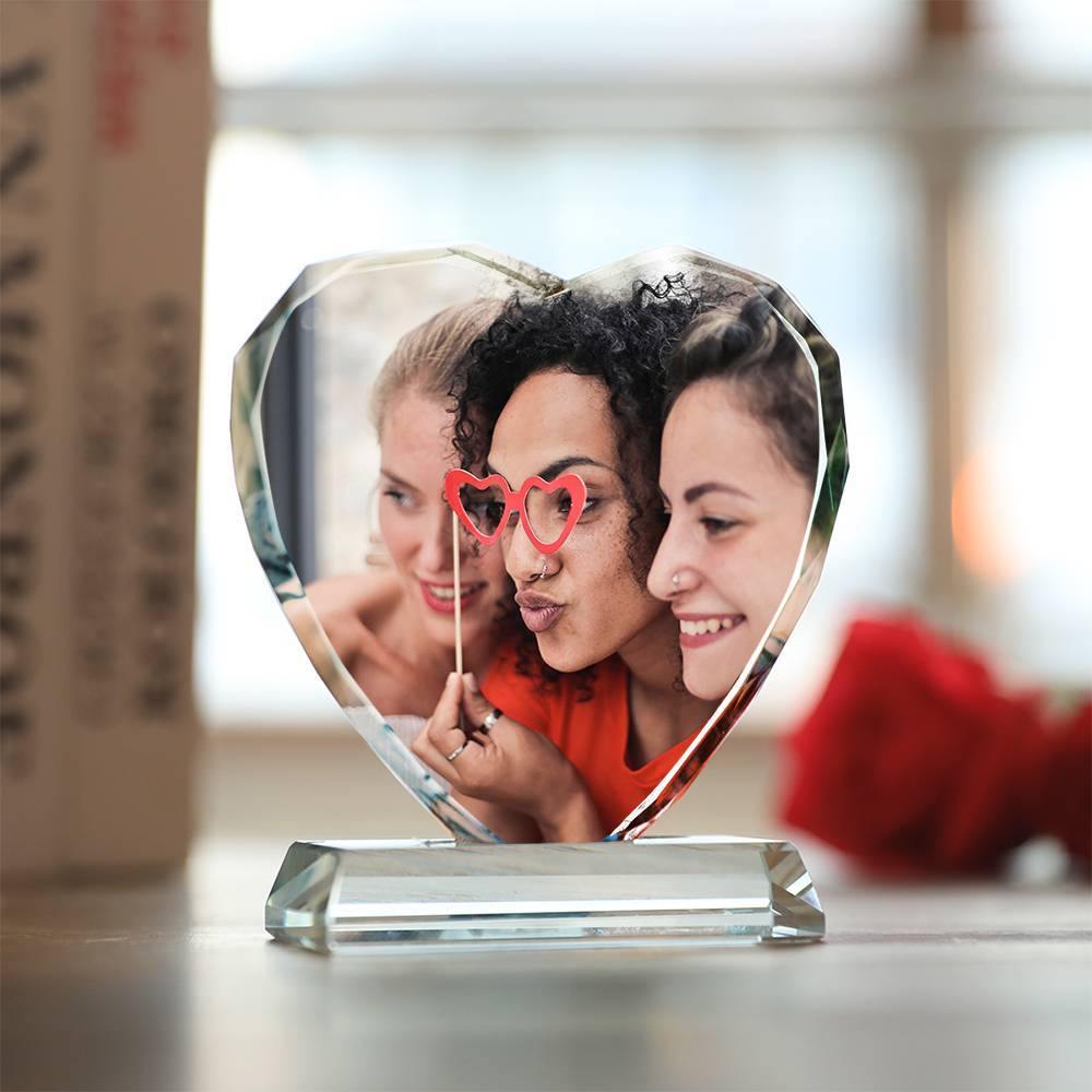 Custom Crystal Photo Frame Heart Shape Illuminate Best Friends - soufeelus