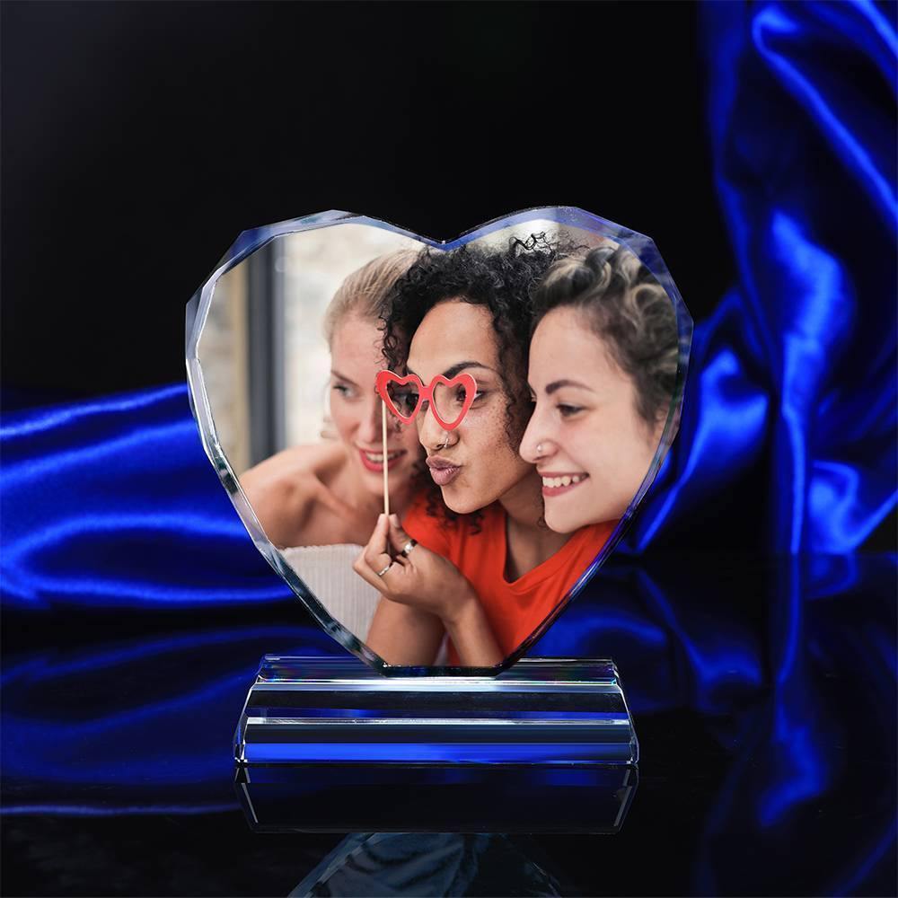 Custom Crystal Photo Frame Heart Shape Illuminate Best Friends - soufeelus