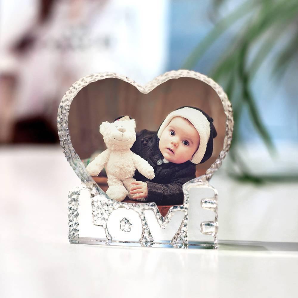 Custom Crystal Photo Frame Heart-shaped with Love Decoration Baby's Gift 145mm - soufeelus