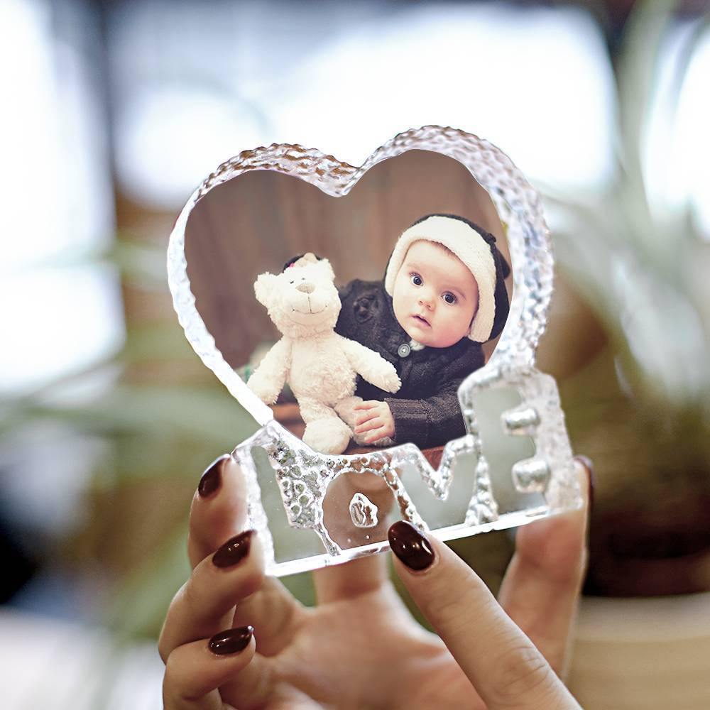 Custom Crystal Photo Frame Heart-shaped with Love Decoration Baby's Gift 145mm - soufeelus