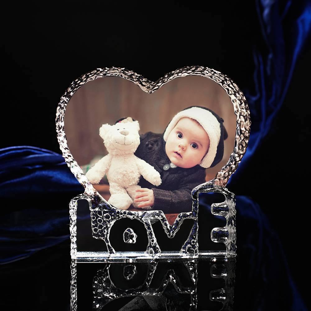 Custom Crystal Photo Frame Heart-shaped with Love Decoration Baby's Gift 145mm - soufeelus