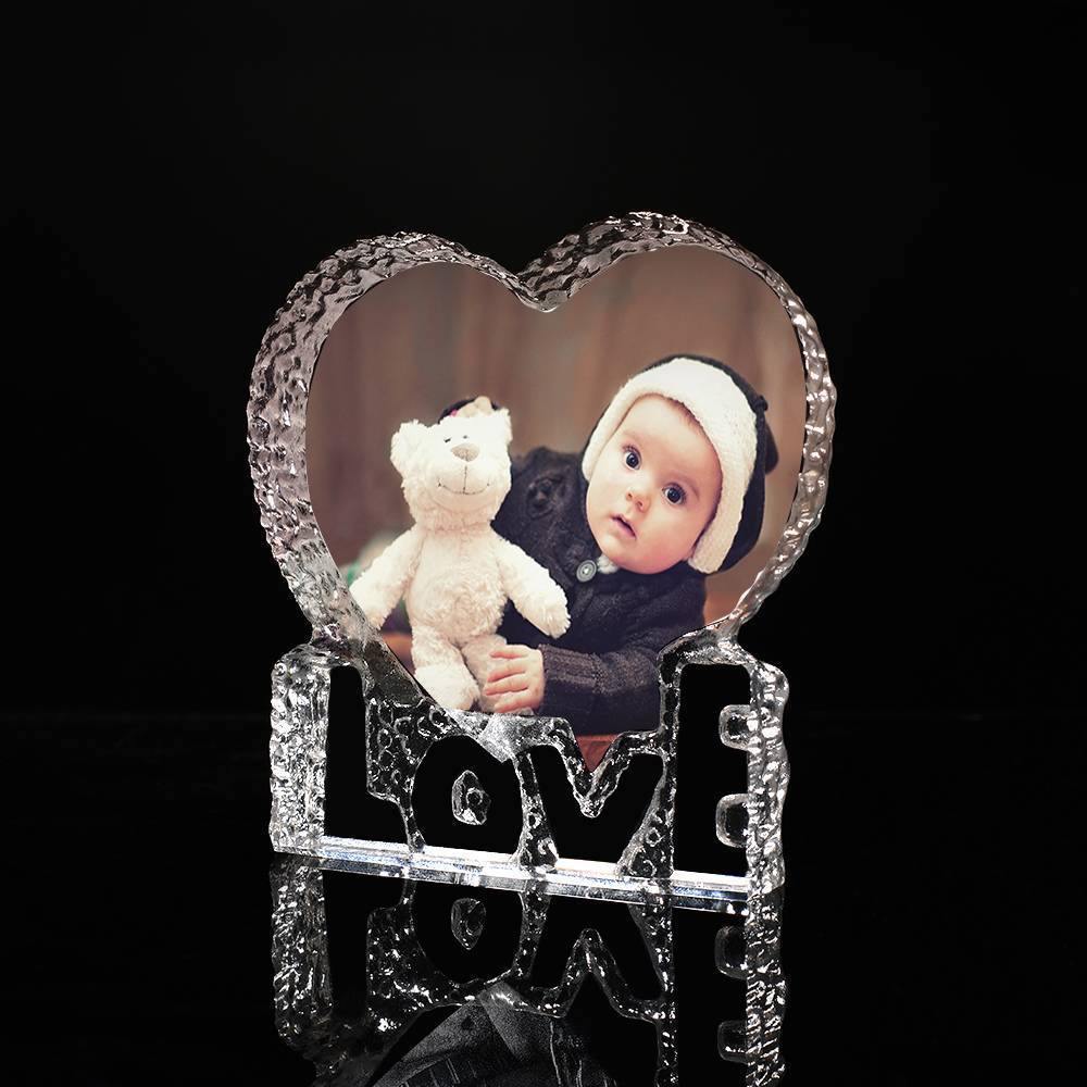 Custom Crystal Photo Frame Heart-shaped with Love Decoration Baby's Gift 145mm - soufeelus