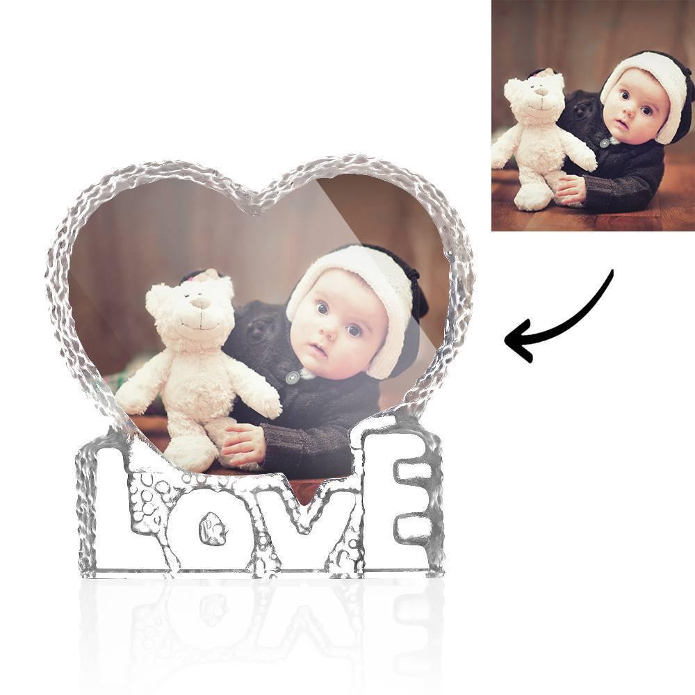 Custom Crystal Photo Frame Heart-shaped with Love Decoration Baby's Gift 145mm - soufeelus