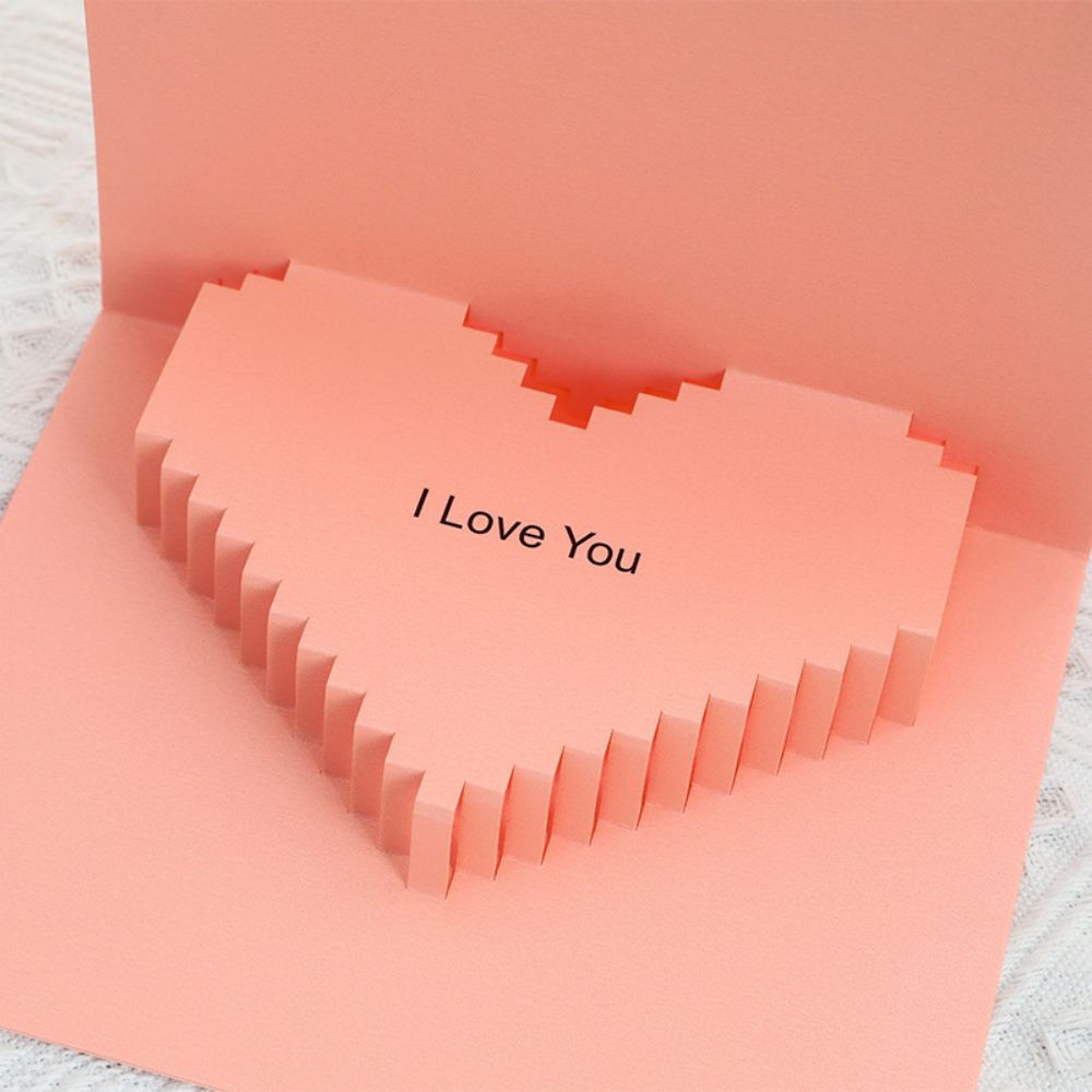 3D Creative Valentine's Day Pop Up Card Romantic Pink Heart Pop Up Greeting Card - soufeelus