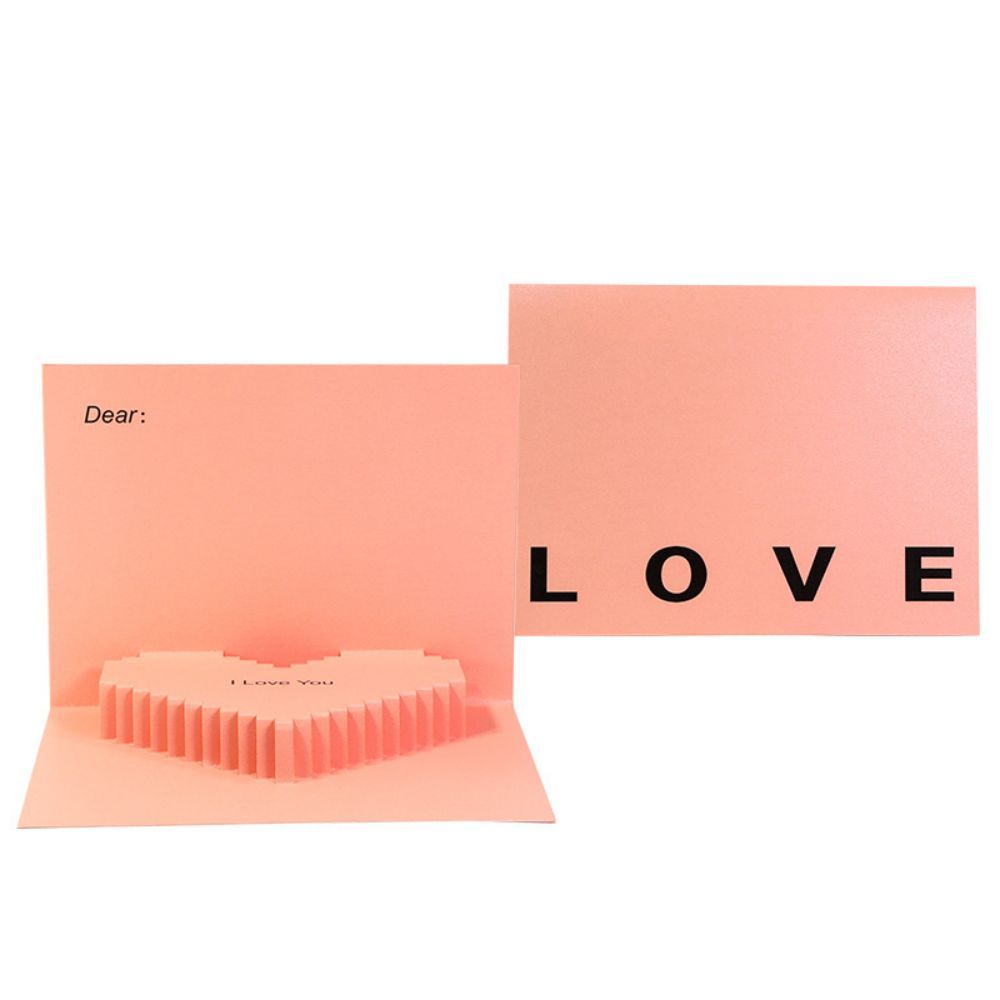 3D Creative Valentine's Day Pop Up Card Romantic Pink Heart Pop Up Greeting Card - soufeelus