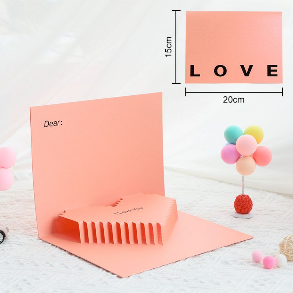 3D Creative Valentine's Day Pop Up Card Romantic Pink Heart Pop Up Greeting Card - soufeelus