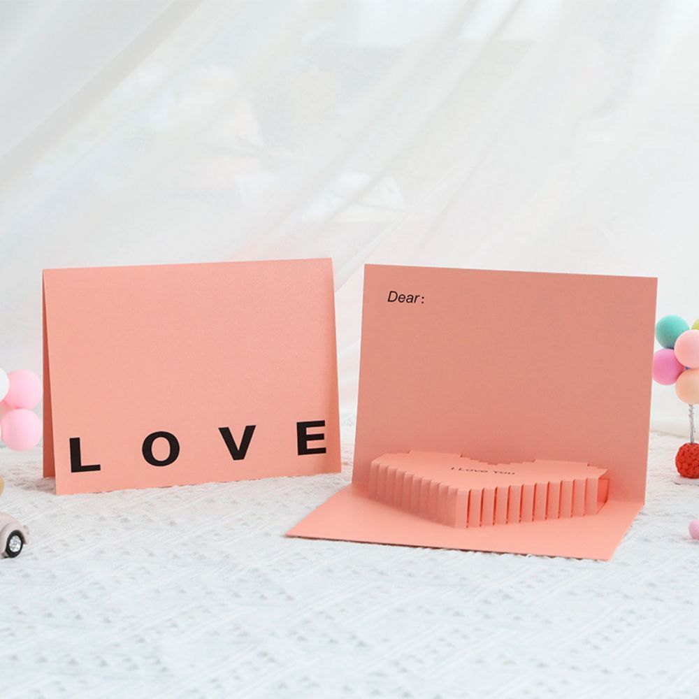 3D Creative Valentine's Day Pop Up Card Romantic Pink Heart Pop Up Greeting Card - soufeelus