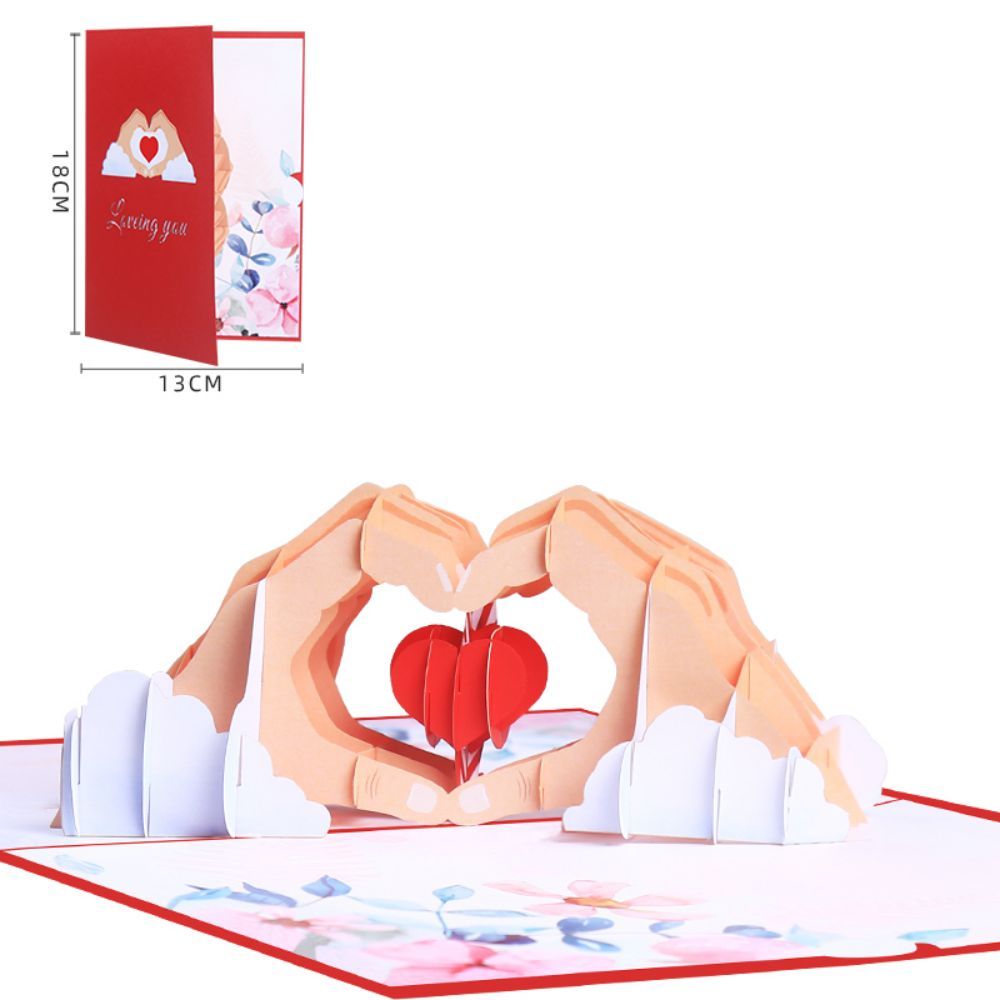 3D Creative Valentine's Day Pop Up Card Love In Hand Palm Pop Up Greeting Card - soufeelus