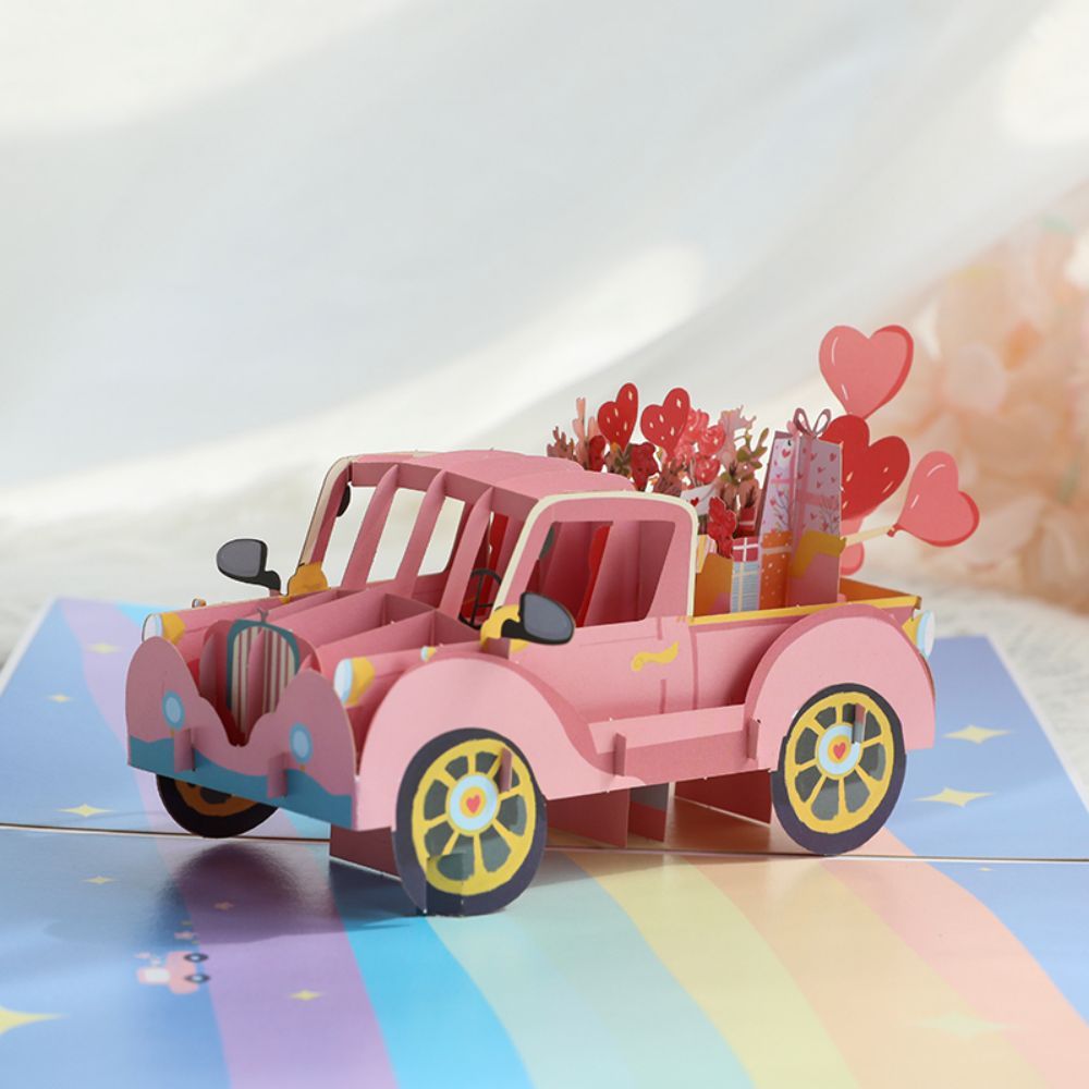 3D Creative Valentine's Day Pop Up Card Love Car Pop Up Greeting Card - soufeelus